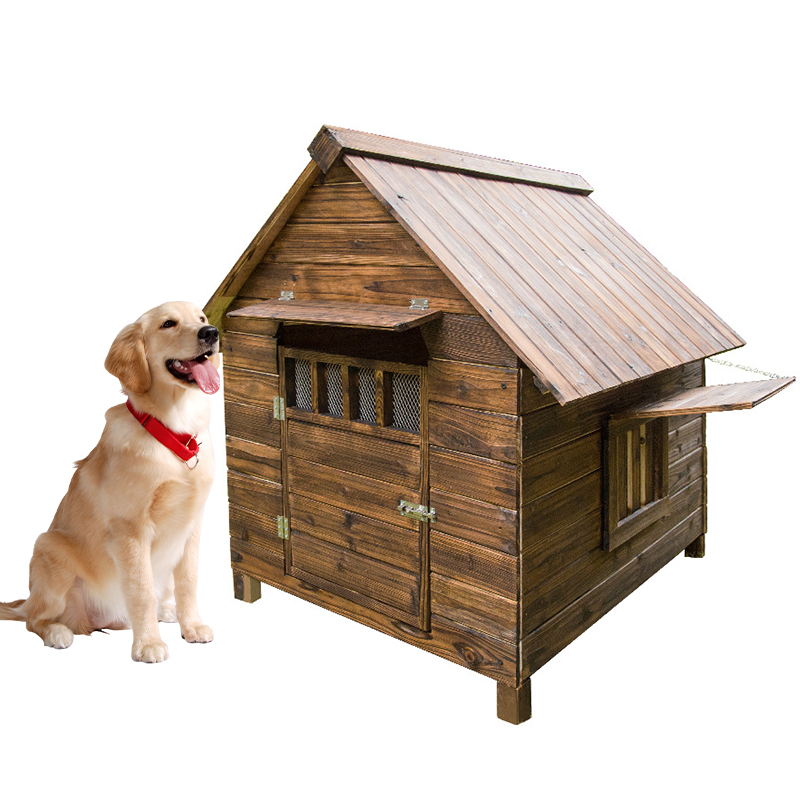 Großes Haustierhaus aus Holz für den Außenbereich, korrosionsbeständiges Hundehaus aus karbonisiertem Holz, wasserdichtes und leicht zu reinigendes Haustierhaus