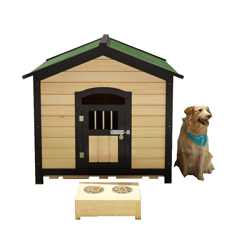 High quality large space breathable good wooden dog house with wooden door and dinner plate