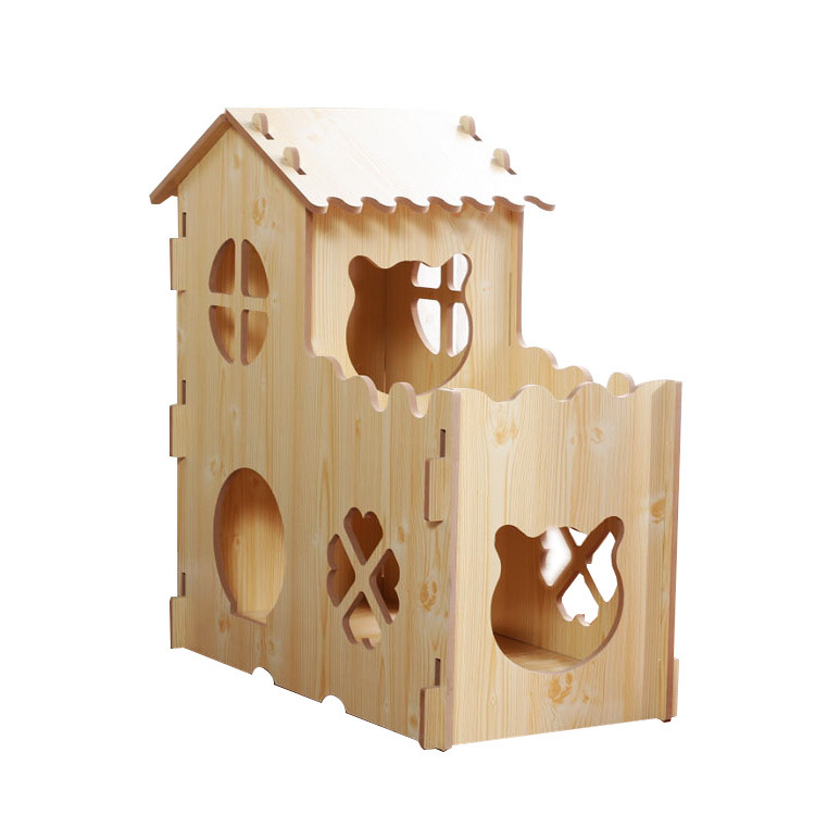 Factory direct sale cat house four seasons general two-storey pet villa wooden summer enclosed bed pet cat house