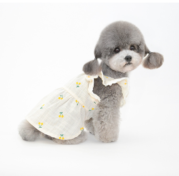 Hege kwaliteit lytse frisse blommen puppy jurk pet koarte rok mouwloze vest hûn jurk
