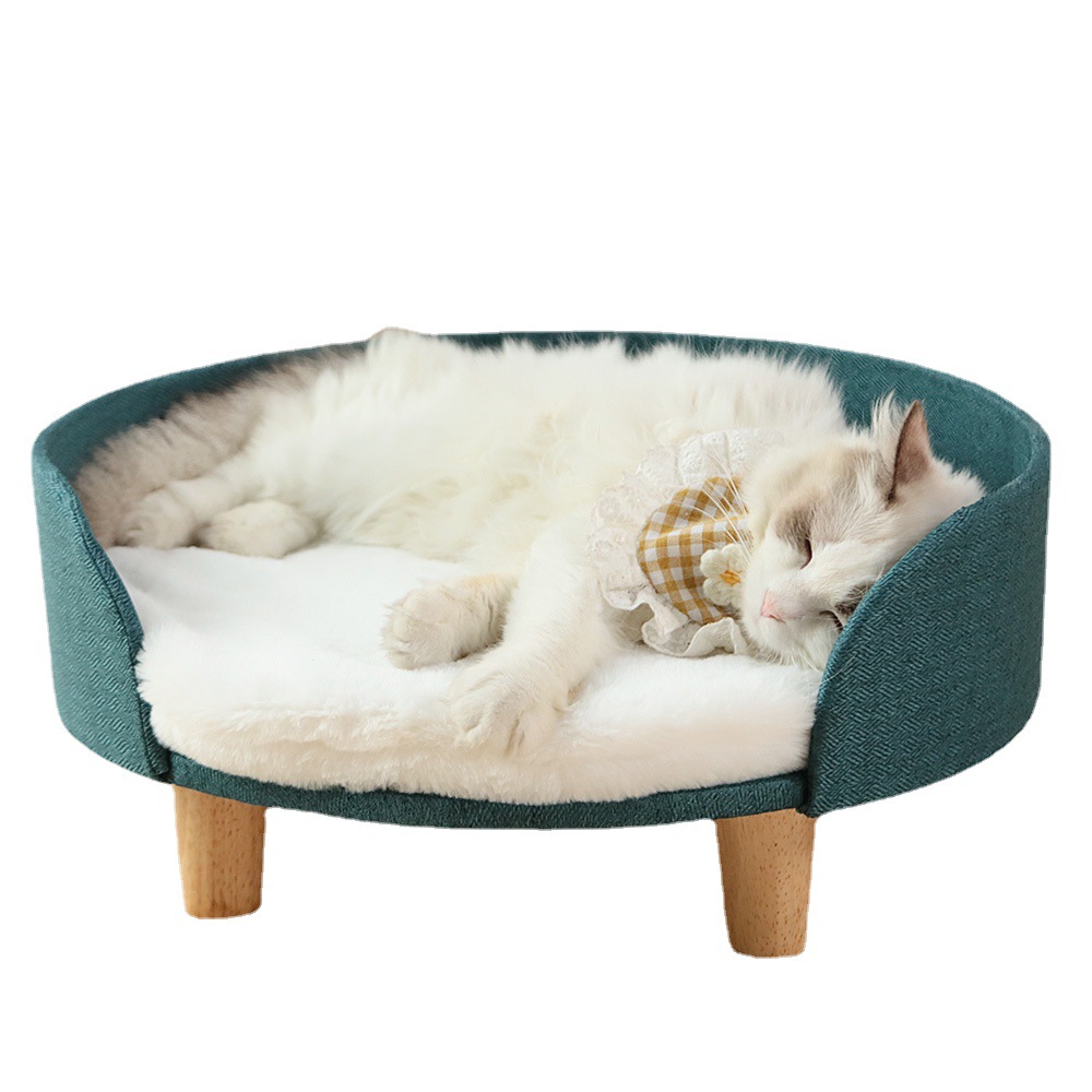 Sofá de alta qualidade para gatos e cães de pelúcia, design de luxo, cama de madeira removível para gatos, cama de gato para animais de estimação