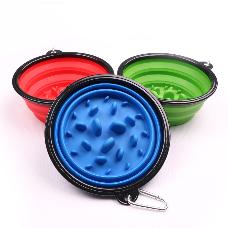 Foldable silicone travel pet water bowl portable slow food folding dog bowl