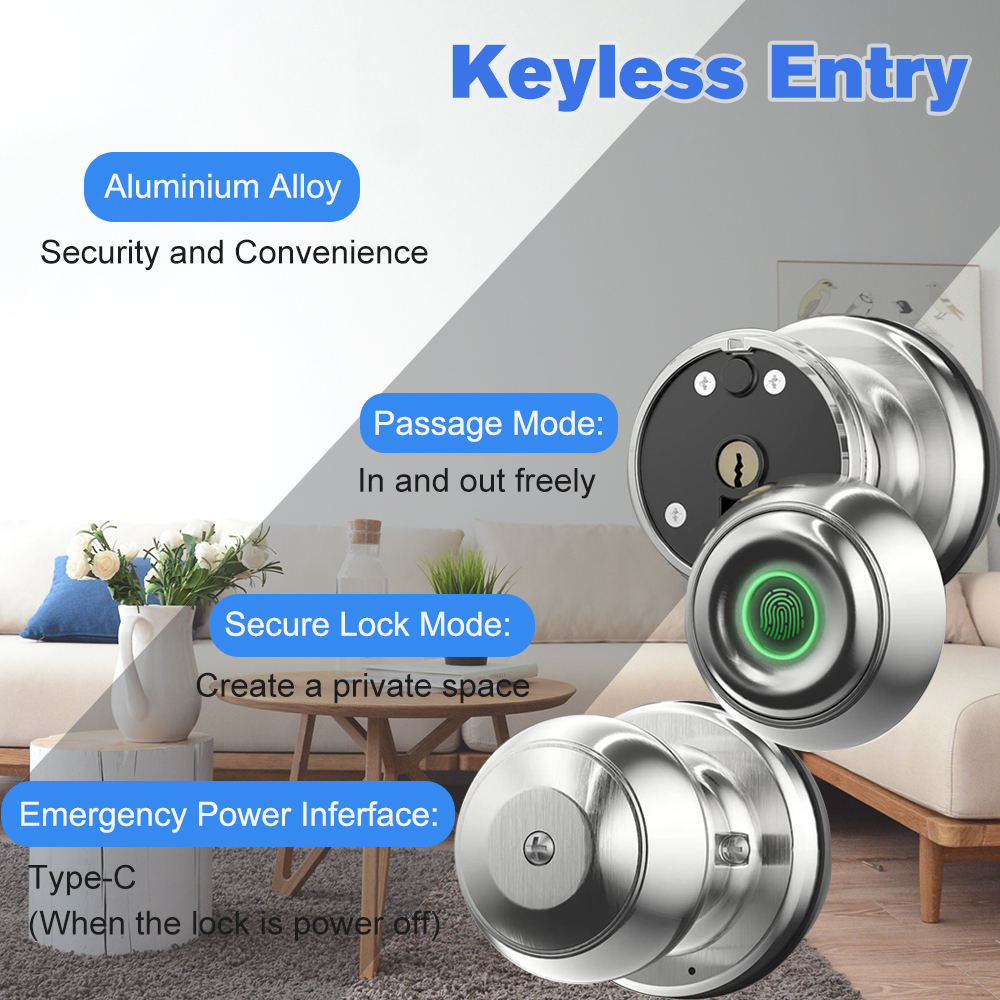 409-BLE Smart Knob lock With Key Fingerprint/ Single Latch