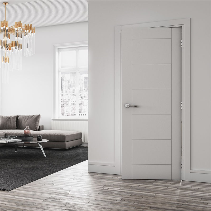 Factory Cheap Hot Soundproof Internal Doors Australia -
 FLush Inetrior Wooden door with Lines and White UV Lacquer Finishing for Living Room and Bathroom – Kangton