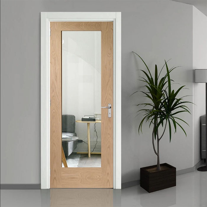 Wholesale Discount Modern Prehung Interior Doors -
 Belleville 1 Left Side Vertical Lite Modern Exterior Doors KD01A-G oak glass – Kangton