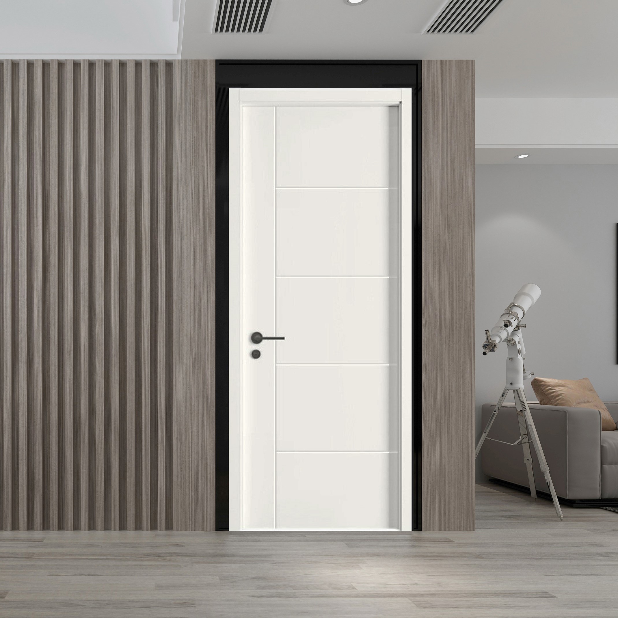 New Arrival China Fire Rated Sectional Door -
 FLush Inetrior Wooden door with Lines and White UV Lacquer Finishing for Apartment / Hotel / School / Villa – Kangton
