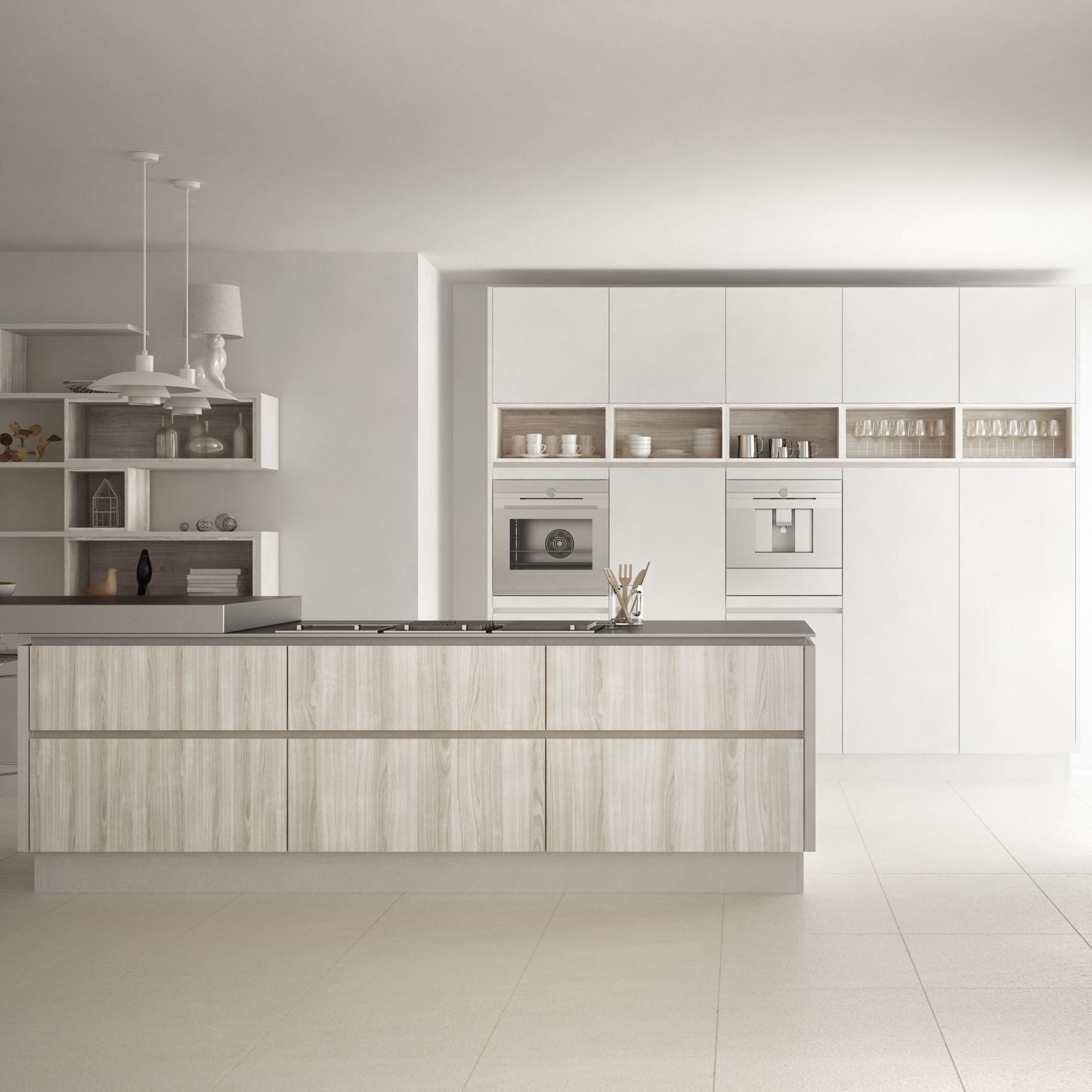 Factory best selling Dark Cabinets -
 High End Matt Grey Industrial Import Hotel Kitchen Cabinet With Island – Kangton
