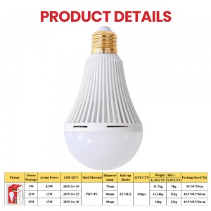 Rechargeable Emergency Light Bulb for Power Outage Camping Outdoor Activity 9W 800LM E26 3000K 5000K
