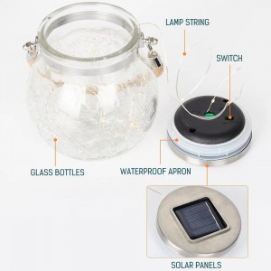Solar Hanging Light Glass Jar Outdoor Solar Lamp Auto ON-OFF IP65 Waterproof Garden Lamp