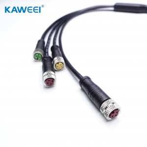 M12 6Pin Male to dual M12 2/4Pin Female Connector Cable စည်းဝေးပွဲ