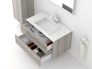 Wall mounted 2 drawers melamine bathroom vanity-1500090