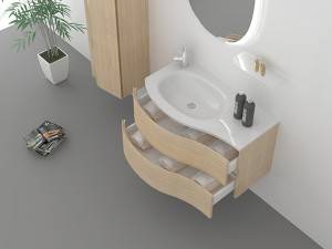 Тумба для ванної кімнати сучасного популярного дизайну з боковою раковиною-1511090