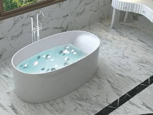 イタリアの古典的なデザインの石造りの自立型浴槽 人工大理石の浴槽 樹脂