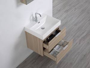 Стенен меламинов шкаф за баня с двойно чекмедже-1703060