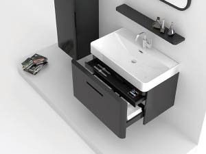 moderní designová závěsná koupelnová skříňka tmavě šedá