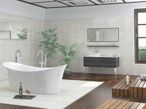 Baignoire en pierre PMMA baignoire autoportante à surface solide baignoire de style moderne en résine