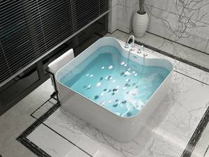 Square Stone BathTub Superfiċje solida Bathtub Freestanding Reżina tal-banju tal-irħam artifiċjali