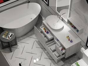 Falra szerelhető, kinyitható fiókos melamin fürdőszobai mosdó-2009120