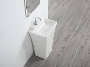 Klasisks vannas istabas mākslīgais akmens Brīvi stāvošs pjedestāla izlietnes trauks