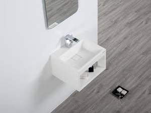 Lavabo de mármol artificial de diseño europeo rectangular, artículos sanitarios, lavabo de cerámica para colgar en la pared