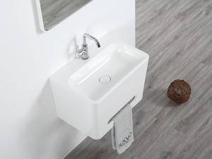 Sanitary ware Solid surface white wall hung basin sink with shelf for towel 600mm