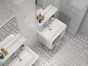 Banyo vanity Solid surface wash basin wall mounted basin sink na may istante