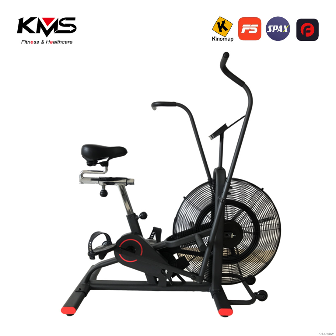 Исправен велосипед со вентилатор со прилагодливо седиште и рачки за HIIT и кардио тренинг