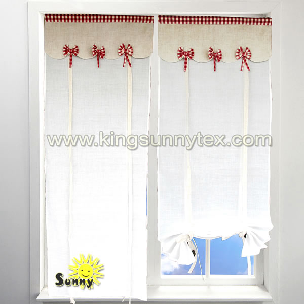 Readymade Curtains With Attached Valance In Red Bow Design