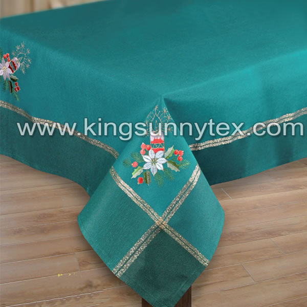 Green Gold Thread Candle Embroidery Tablecloth For Christmas