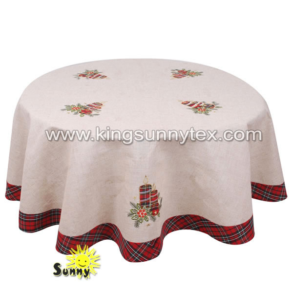 Embroidery Tablecloths With Red Check Border For Christmas