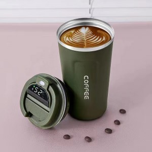 Чашка для кави з вакуумною ізоляцією з нержавіючої сталі 12 унцій із захистом від проливання та інноваційним цифровим дисплеєм температури