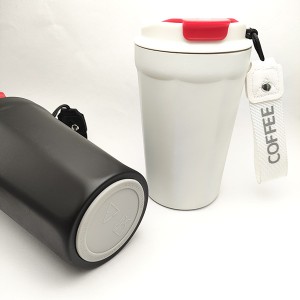 380ml 12oz White Black Colour Thermos Coffee Tumbler with Leak-proof Lid