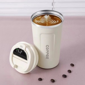 12 OZ vakuumsko izolirana skodelica za kavo iz nerjavečega jekla z zaščito proti polivanju in inovativnim digitalnim prikazom temperature
