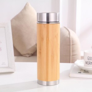 Bamboo Tumbler Mug Vacuum Insulated Stainless Steel Thermos nga adunay Filter para sa Loose Leaf/Coffee