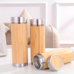 Bamboo Tumbler Mug Vacuum Insulated Stainless Steel Thermos with Filter for Loose Leaf/Coffee