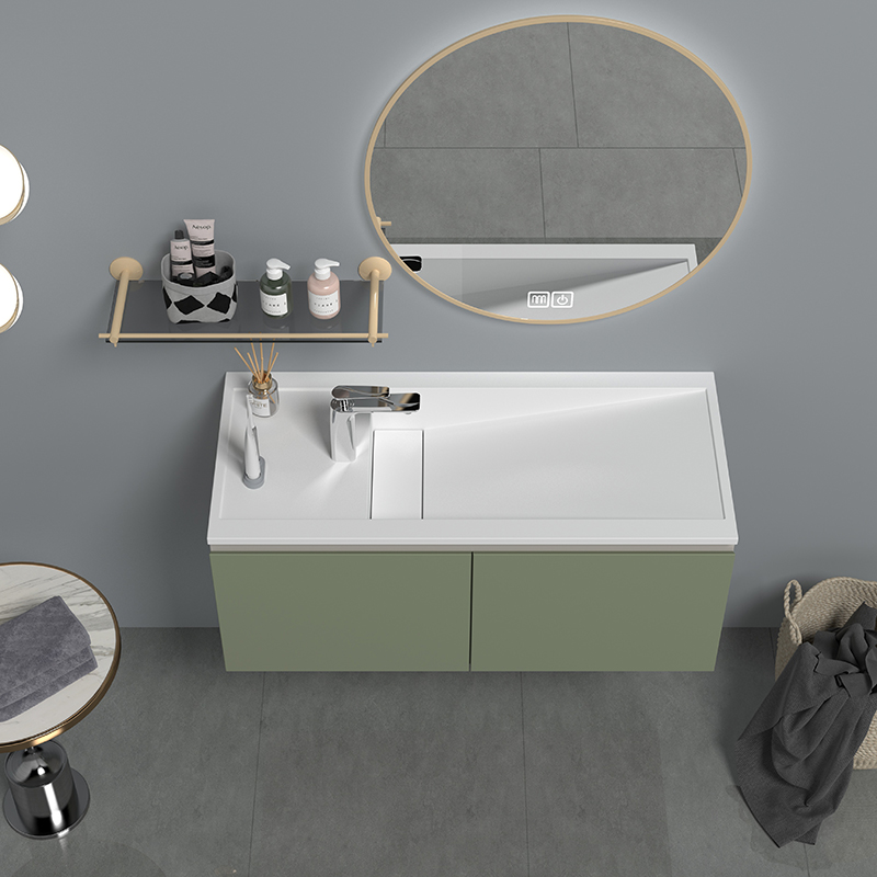 China Manufacturer for Oval Shaped Bathtub -
 KBv-02 Bathroom vanity with solid surface top and a green color storage,wall-hang design vanities  – KITBATH