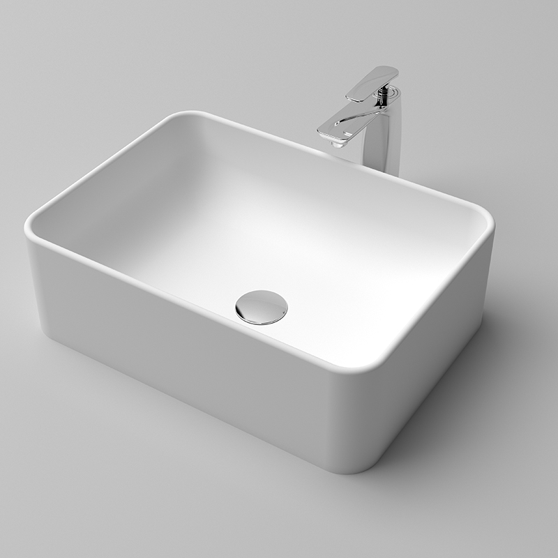 KBc-10 Natura Matte White Solid Surface Vessel Square Bathroom Sink with overflow