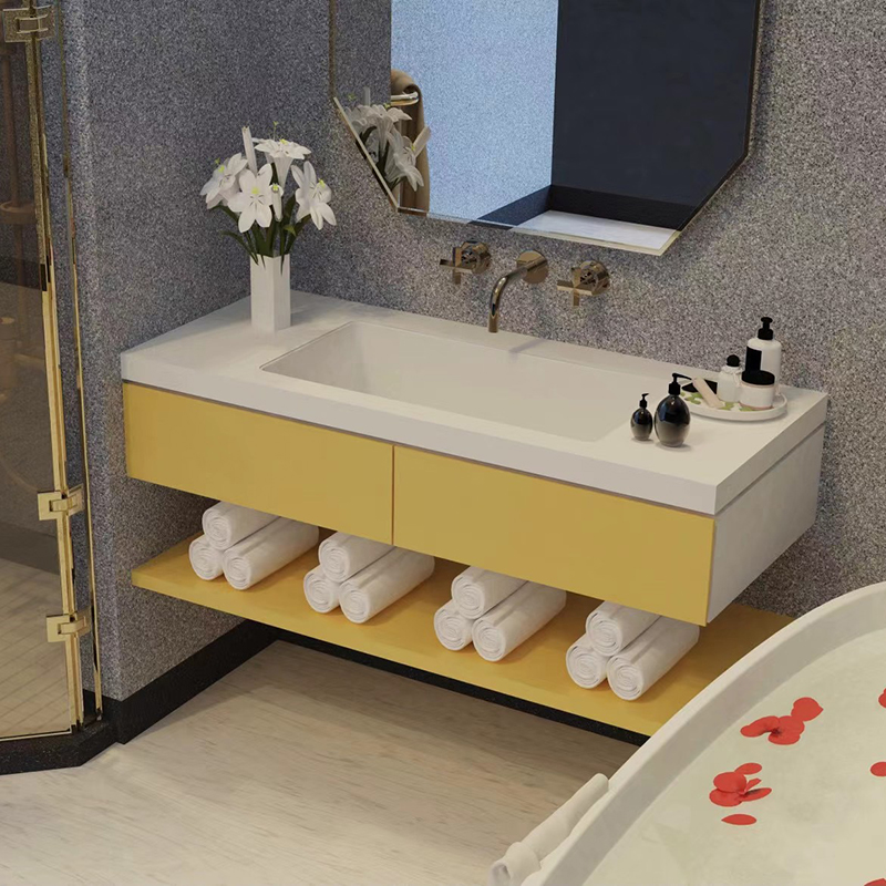 KBv-16 Corian integrated vanity sinks countertop with a floor for tower 47” vanity