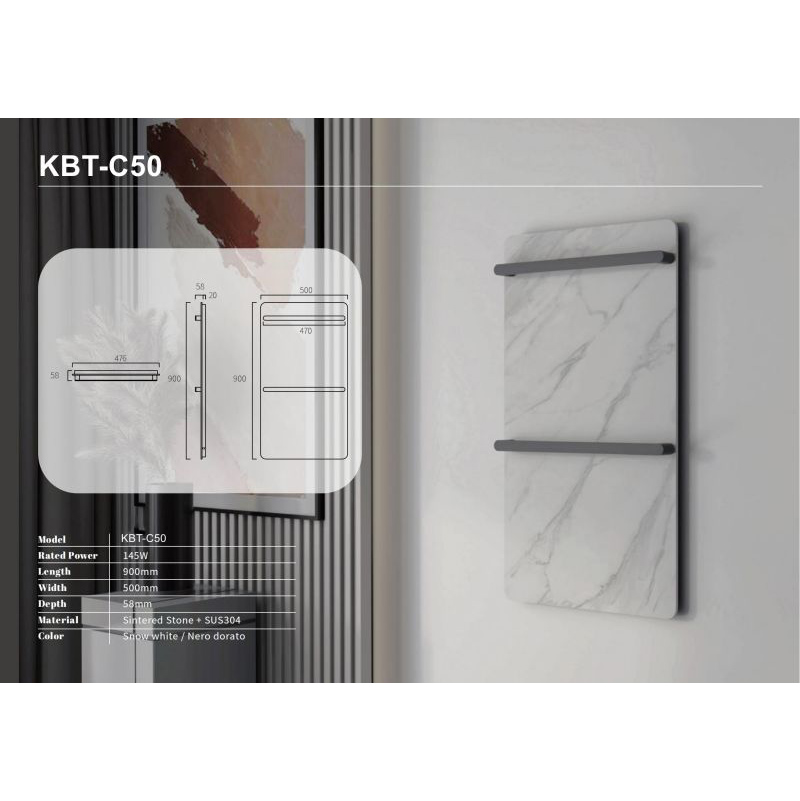 Cheap price Waterproof Vanity Solid Surface Material -
 KBT-C50 Sintered stone & SUS 304 Stainless Panel Shape Heated towel rail – KITBATH