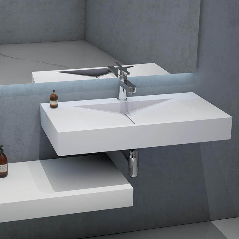 KBh-03 Resin stone wall mounted basin with the second-floor storage space-32”wall mounted sink