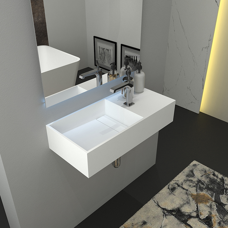 KBh-12 Wall mounted farmhouse sink with faucet on a right or left plaform