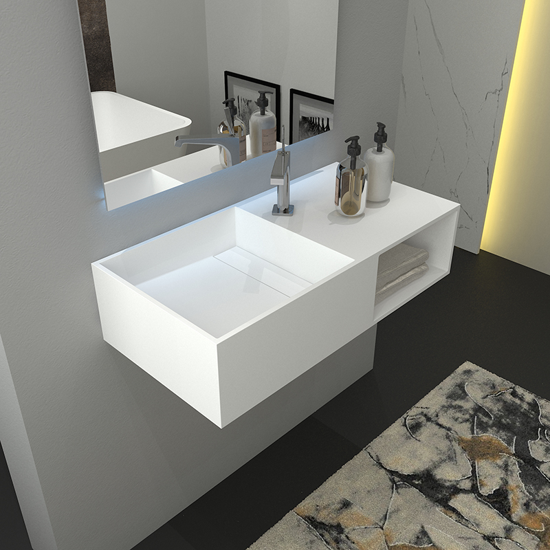 KBh-16 France small size lavabo cabinet resin vanity in wall mounted design and left or right side faucet hole option.