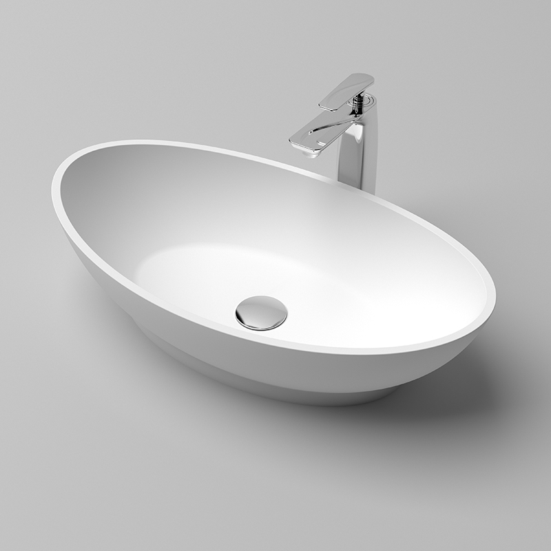KBc-21 25” White Marble Solid Surface Bathroom vessel sinks with modern oval bowl