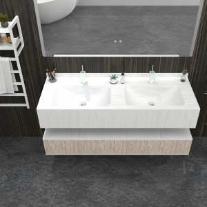 KBv-09 High quality wall hang bathroom vanity with double sinks counter top