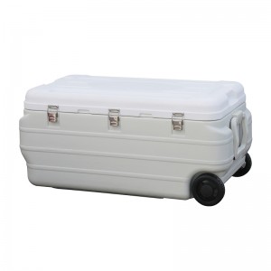 KY507B 170L ຕູ້ເຢັນນ້ໍາກ້ອນຂະຫນາດໃຫຍ່ Chilly Bin Plastic Trolley Cooler Box With Wheels for Fishing Camping