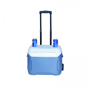KYL28 OEM 28L ခရီးဆောင်အချိုရည်တွန်းလှည်း ဘီးများဖြင့် ရေခဲသေတ္တာ အအေးခံသေတ္တာ