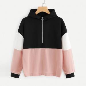 Women’s Hoodies Fashion Half-zipper Fleece Jumper Long Sleeve Color Block Sweatshirts Pullover Tops Hooded Sweatshirts