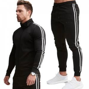 2021New Men Fashion Striped Tracksuit Male Hoodies+Pants 2PC Set Sport Suit Men’s Gyms Set Slim Fit Sport Tracksuit Sets
