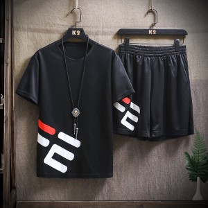 Men 2piece Sets Summer Pique T Shirt+Shorts 2PC Sportswear Factory Price Man Breathable Polyester Sport Tracksuit Set