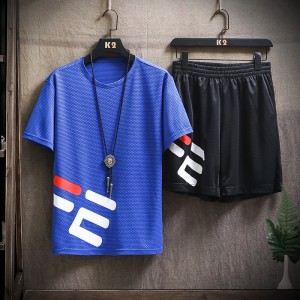 Men 2piece Sets Summer Pique T Shirt+Shorts 2PC Sportswear Factory Price Man Breathable Polyester Sport Tracksuit Set